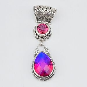 Sarda Rainbow Volcanic Quartz Pendant Sterling Silver Bali Enhancer Retired HTF